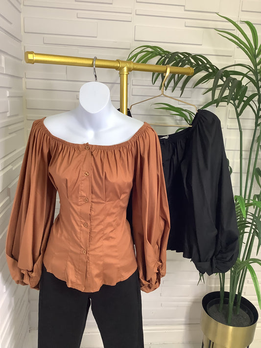 “Rudi” Off Shoulder Ballon Sleeve Top