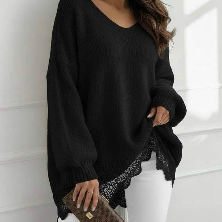 Joanne - Lace Hem Oversized Knit Jumper
