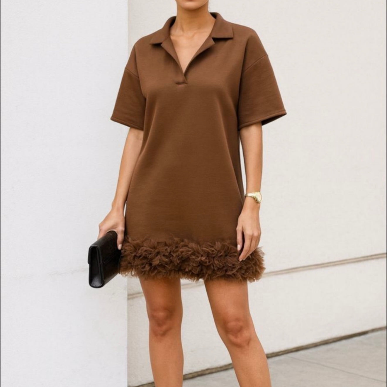 “Nicole” Shift Dress with Tuille Hem Detail