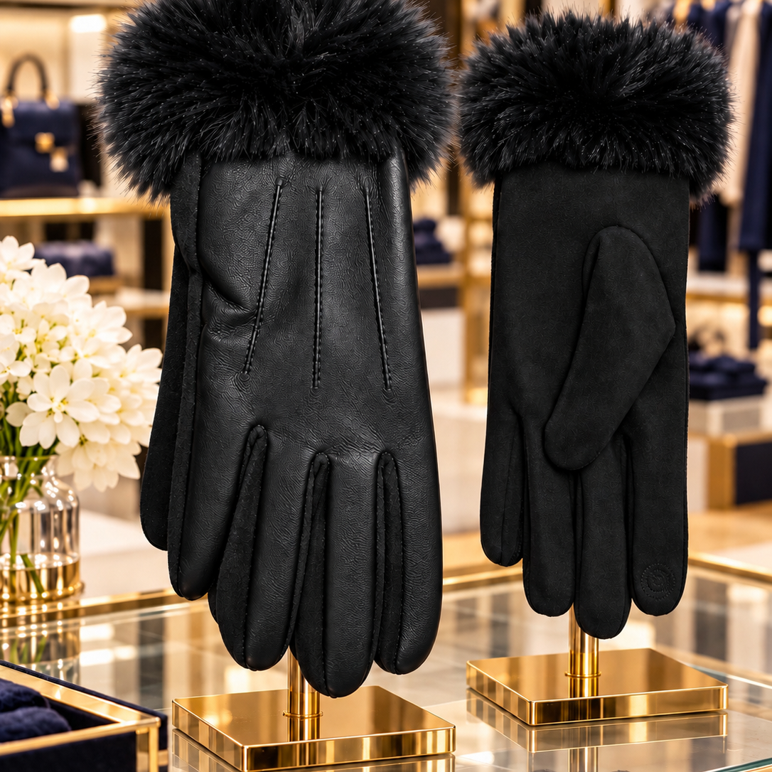 Faux Leather Fur-Trim Gloves