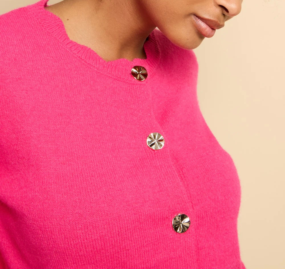 Scallop Neck Cardi with gold button detail