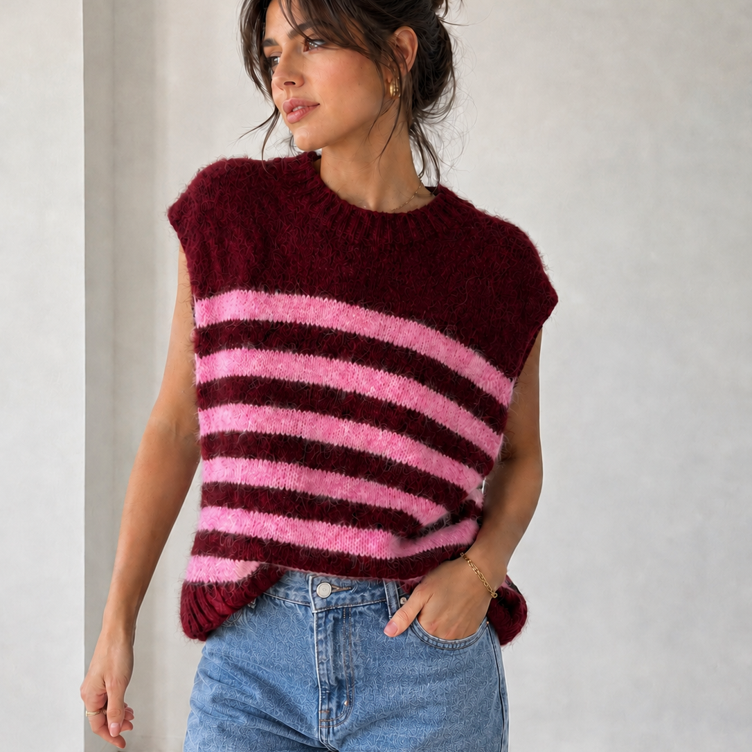 Carla - Stripe Tie-Back Knitted Vest