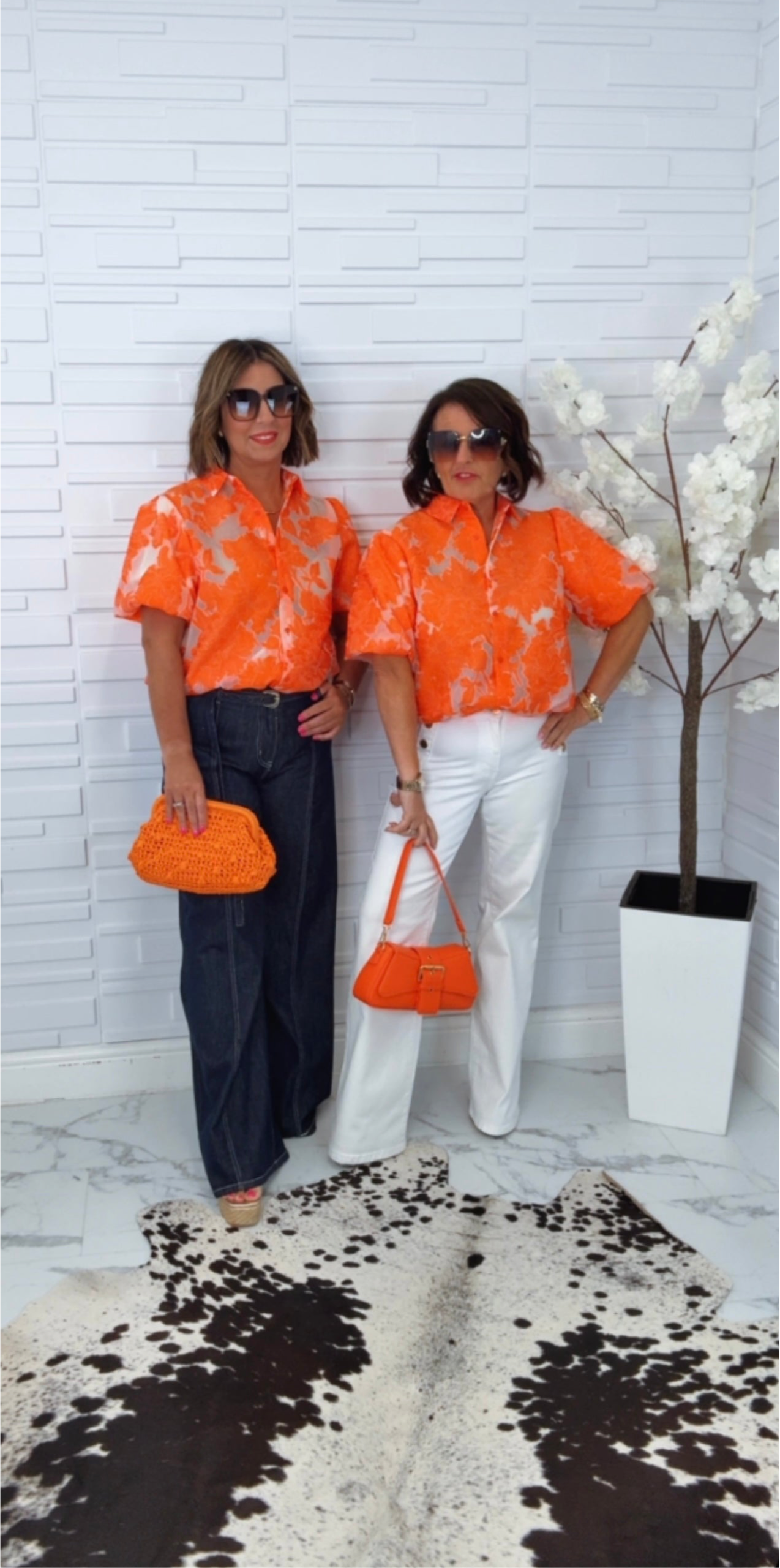 “Olivia” Orange & Sheer Shirt