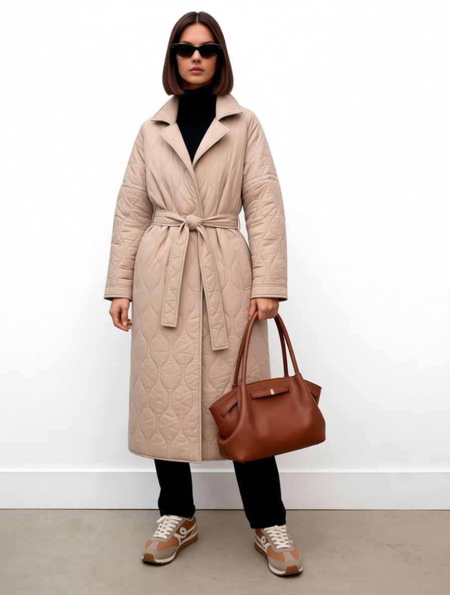 Quilted Belted Midi Coat