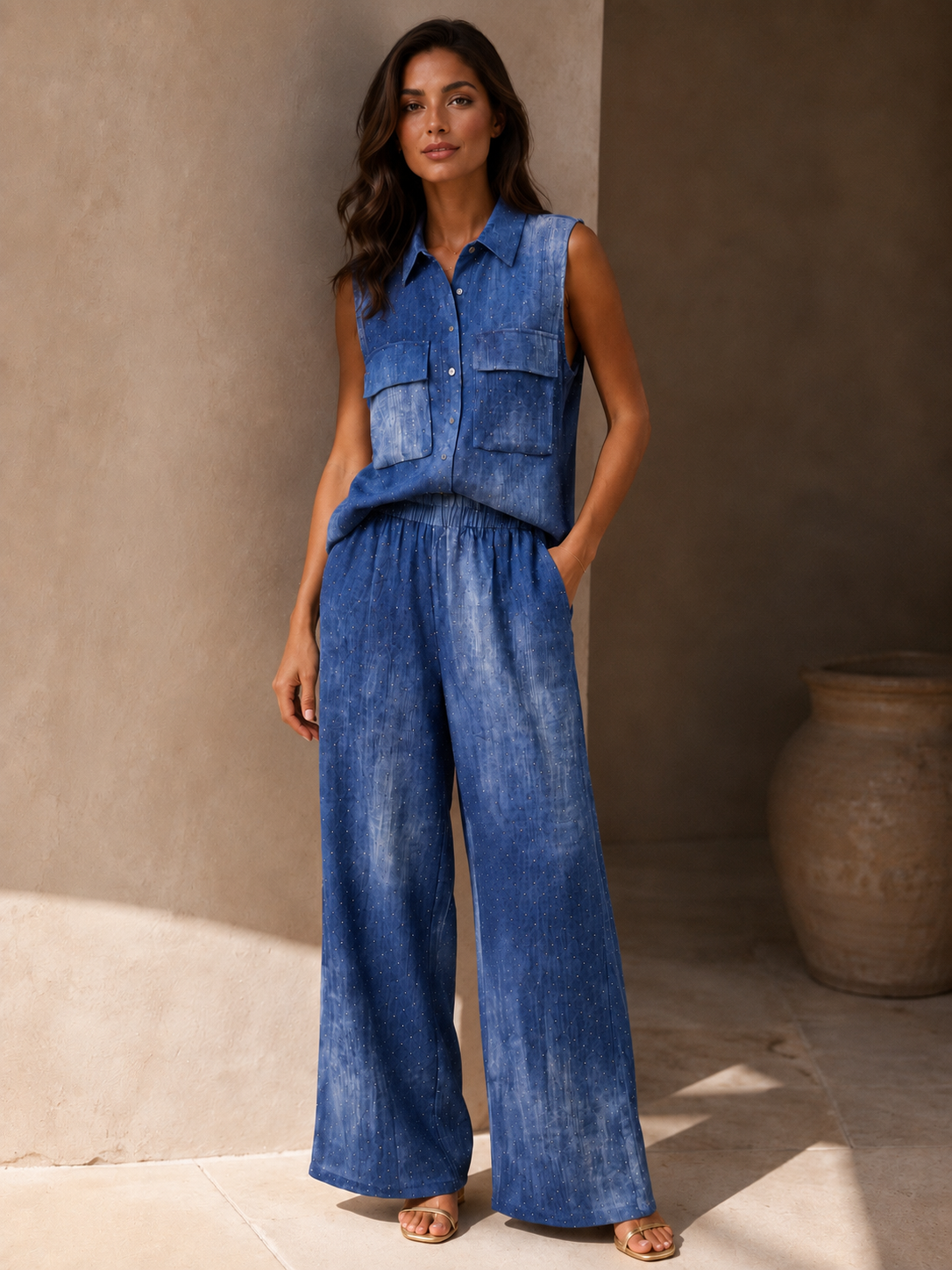 Demi - Denim Look Silver Speckle Co-Ord Set