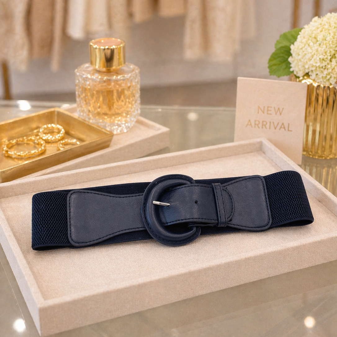 Black Stretch Belt with Statement Buckle