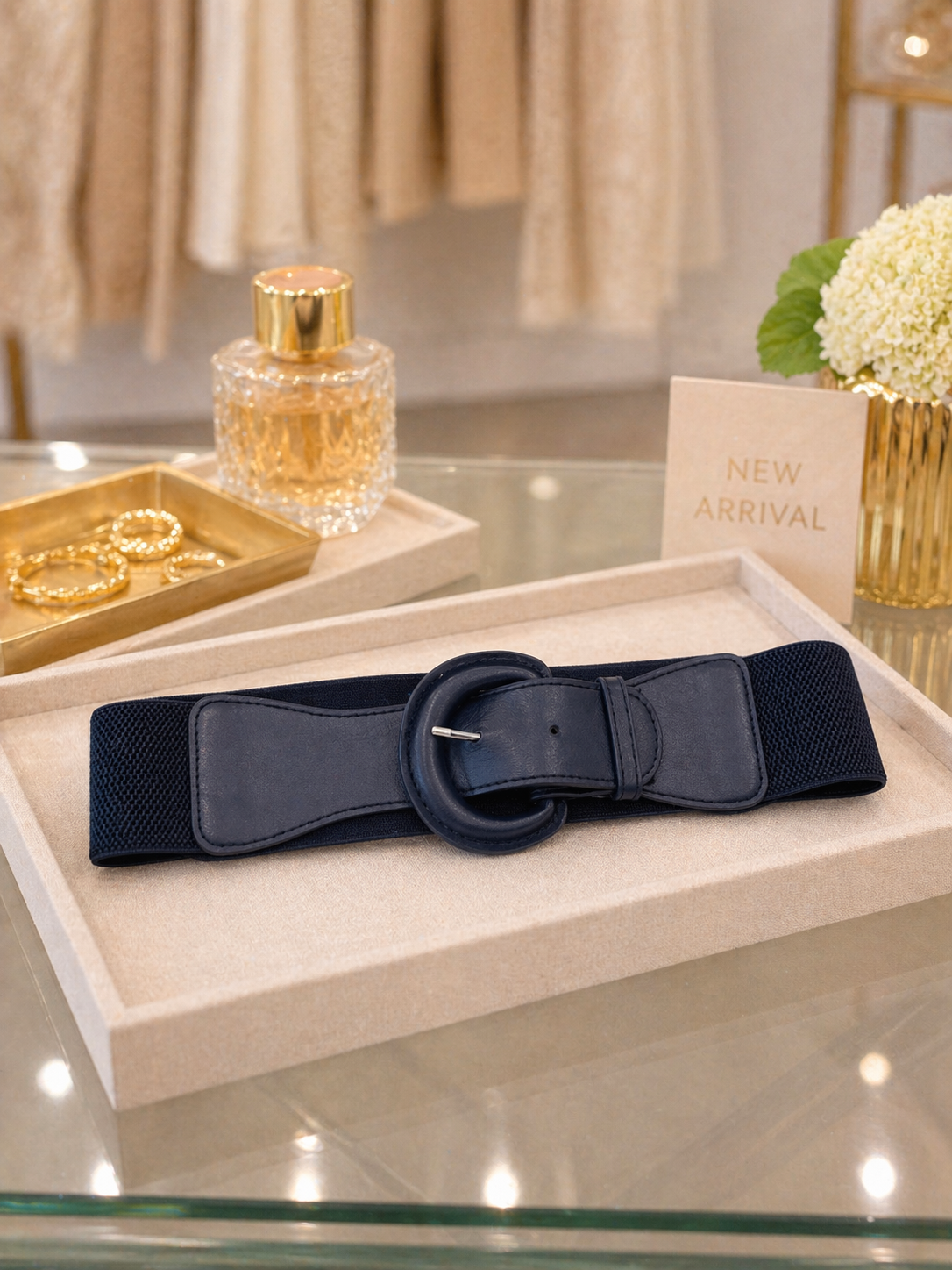Black Stretch Belt with Statement Buckle