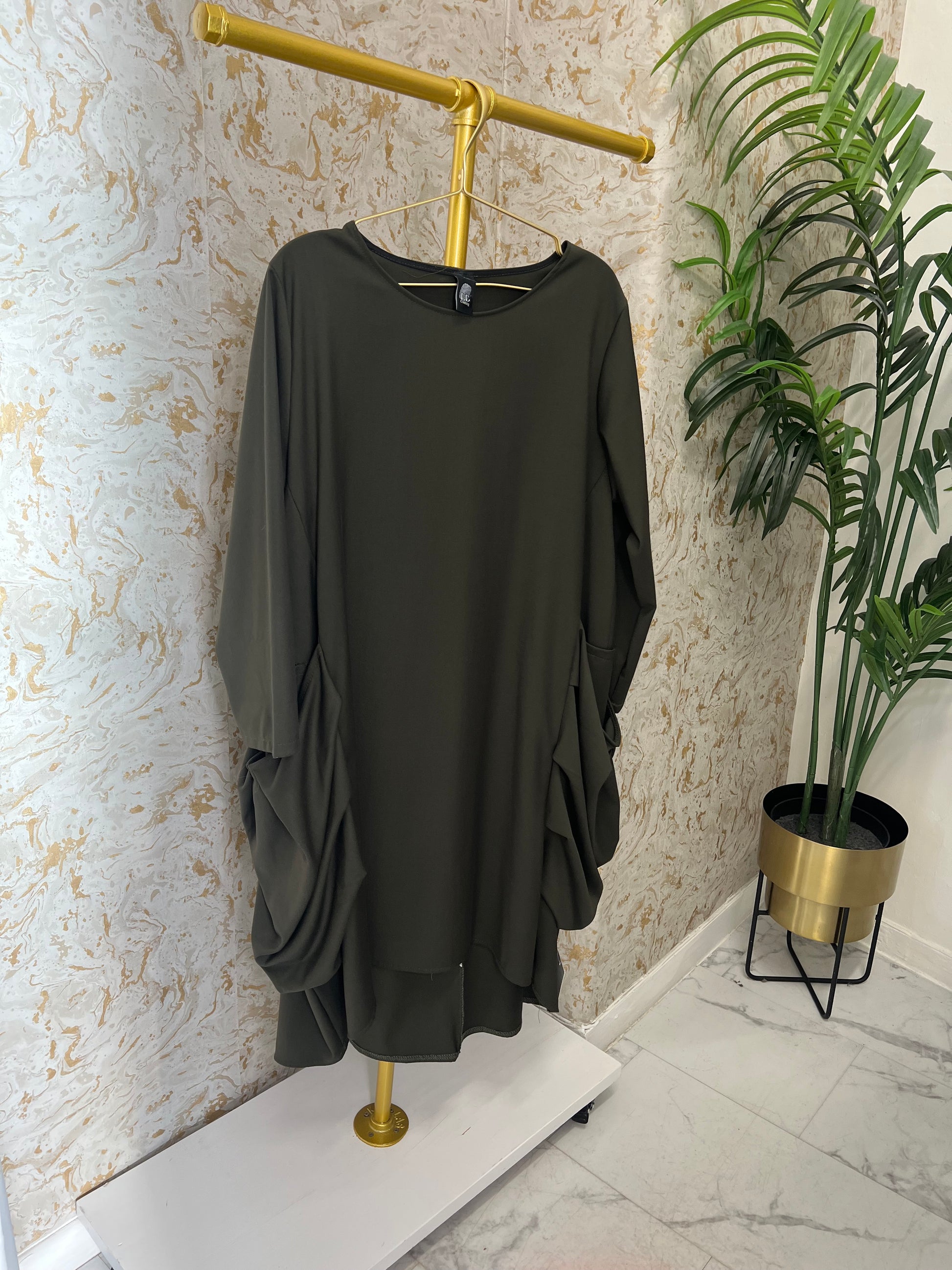 “Lou” Draped Pocket Khaki Top/Dress