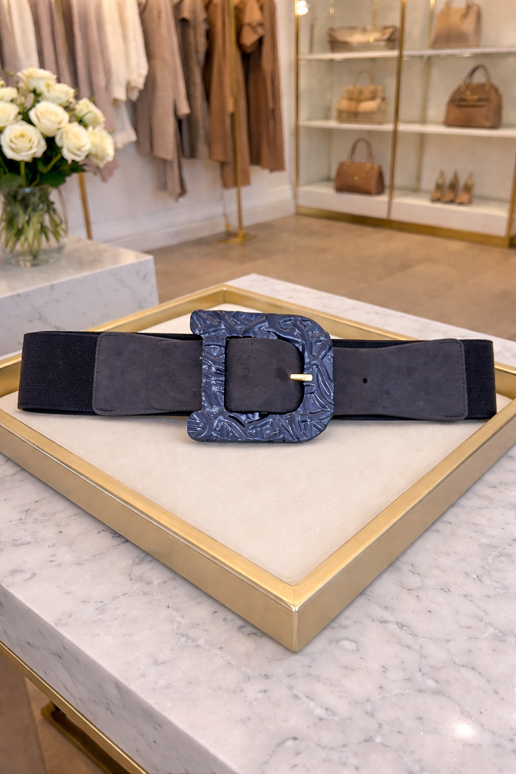 Halo- Navy Sculpt Buckle Belt