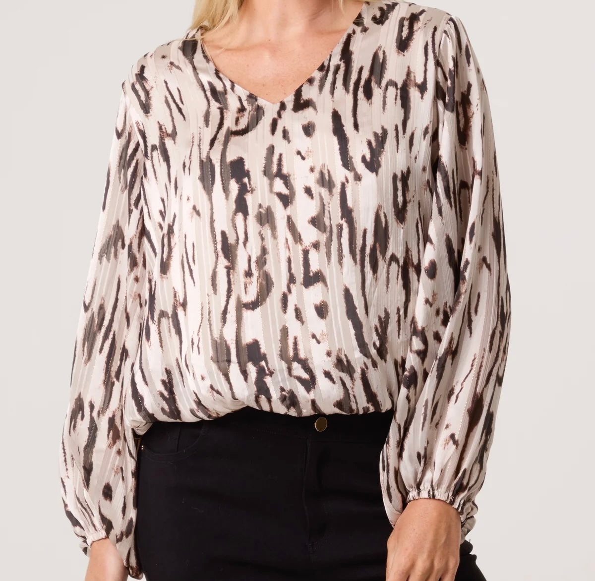 “Lexie” Animal Print Top with Metallic Thread