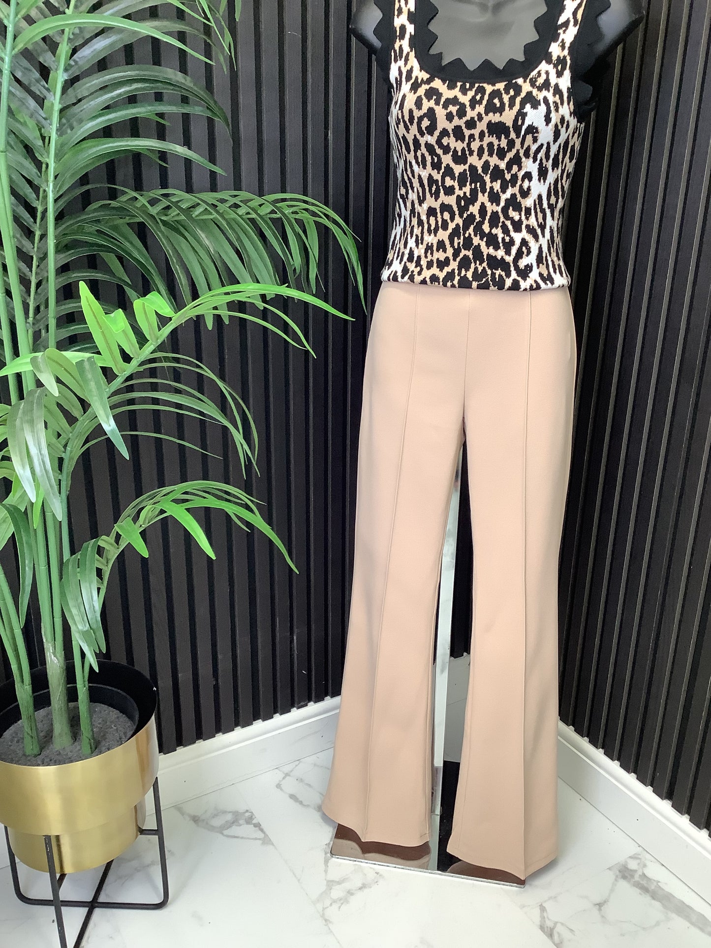 “Nyla” Bootcut Beige Trousers