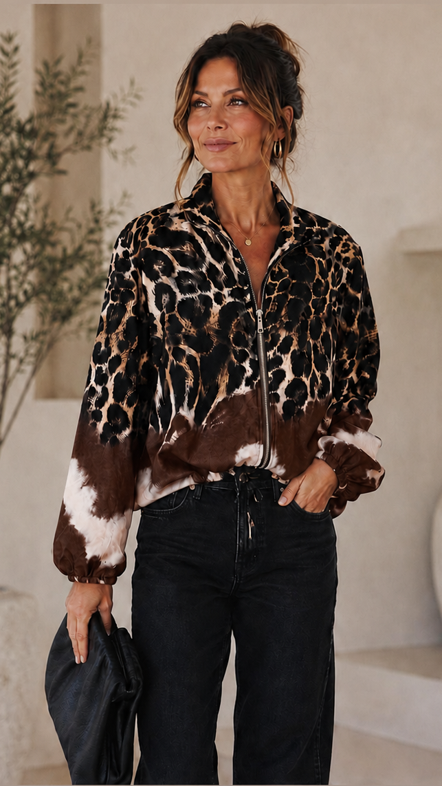 Lori Leopard Satin Bomber