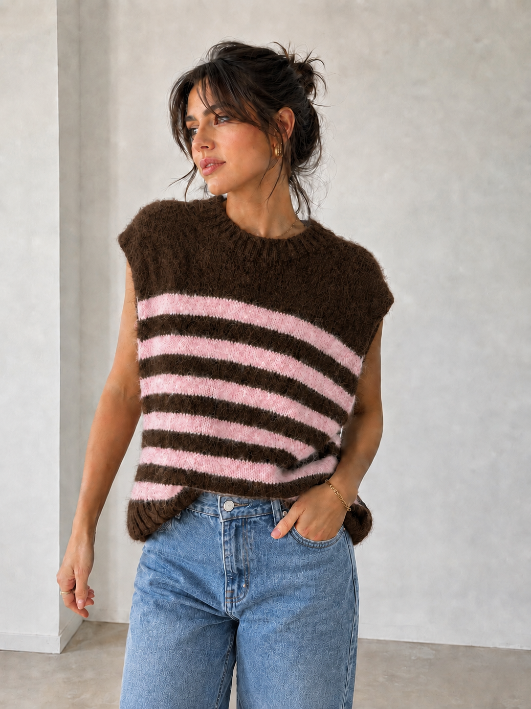 Carla - Stripe Tie-Back Knitted Vest