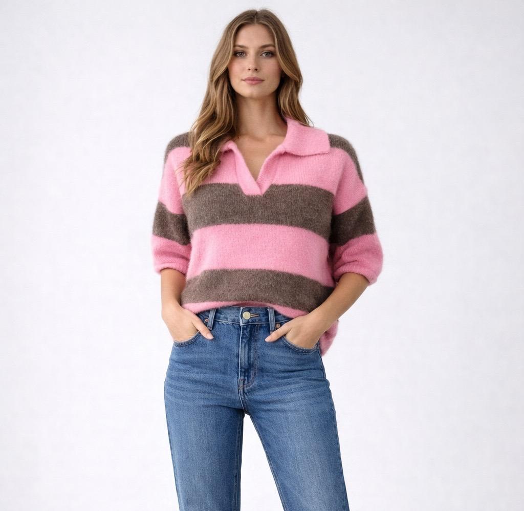 Katie - Soft Stripe Collared Knit Jump