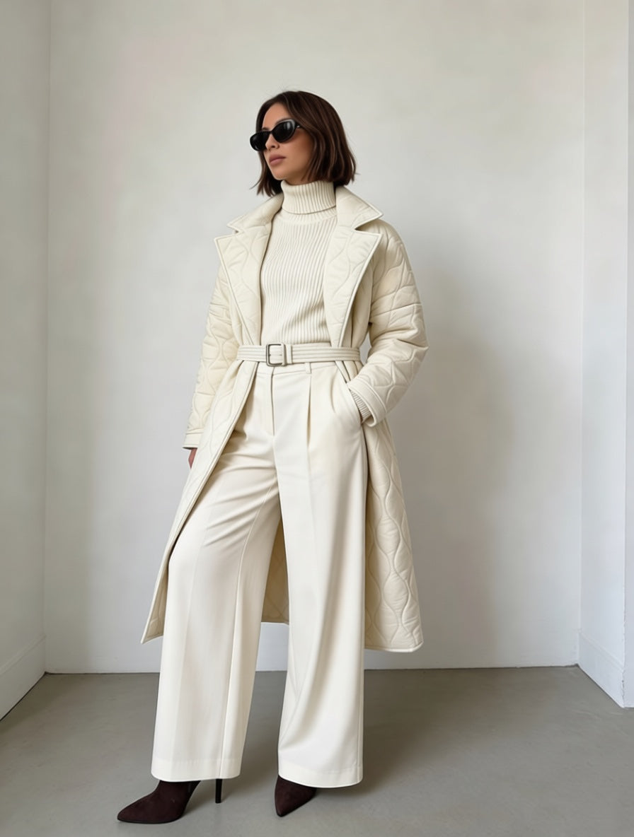 Quilted Belted Midi Coat