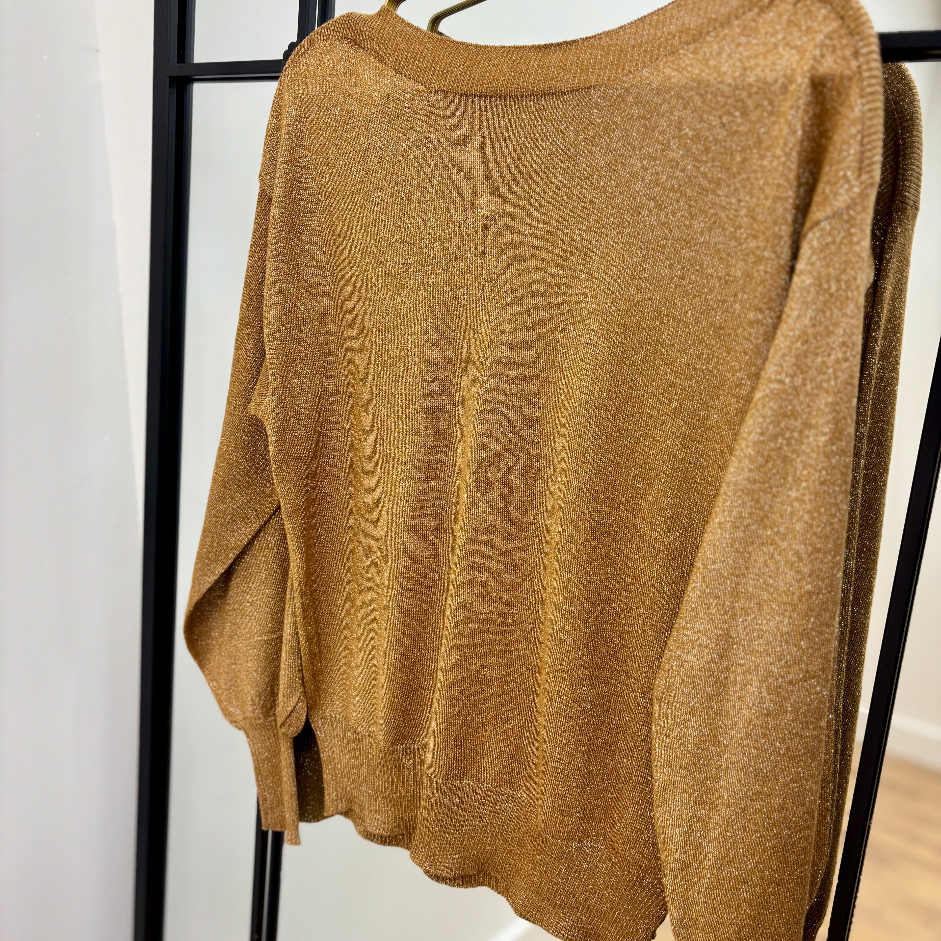 Gold Lurex Slash Neck Jumper
