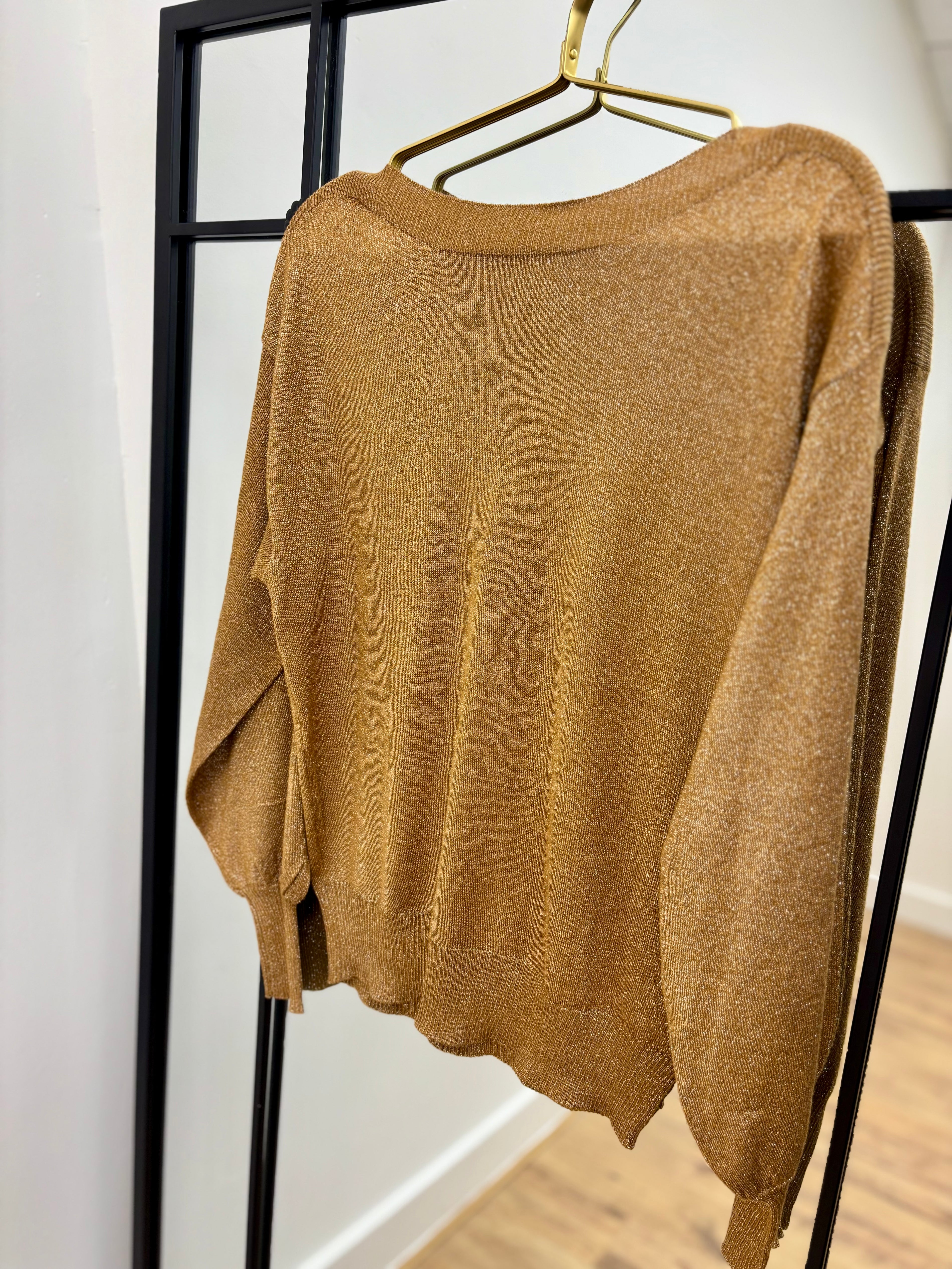 Gold Lurex Slash Neck Jumper
