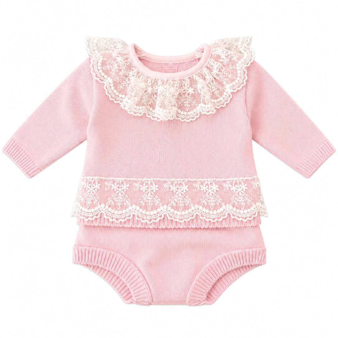 Pink Knitted 2pc with Lace Detail