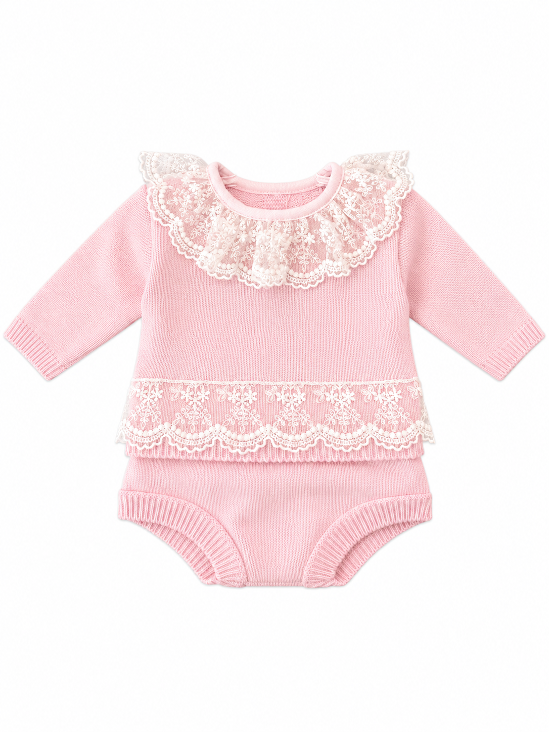 Pink Knitted 2pc with Lace Detail