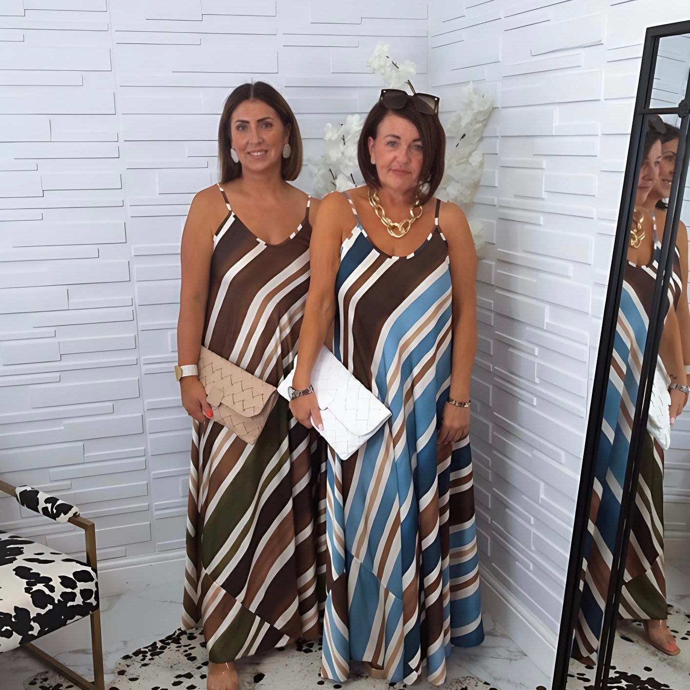 “Mitzy” Satin Stripe Maxi Dress