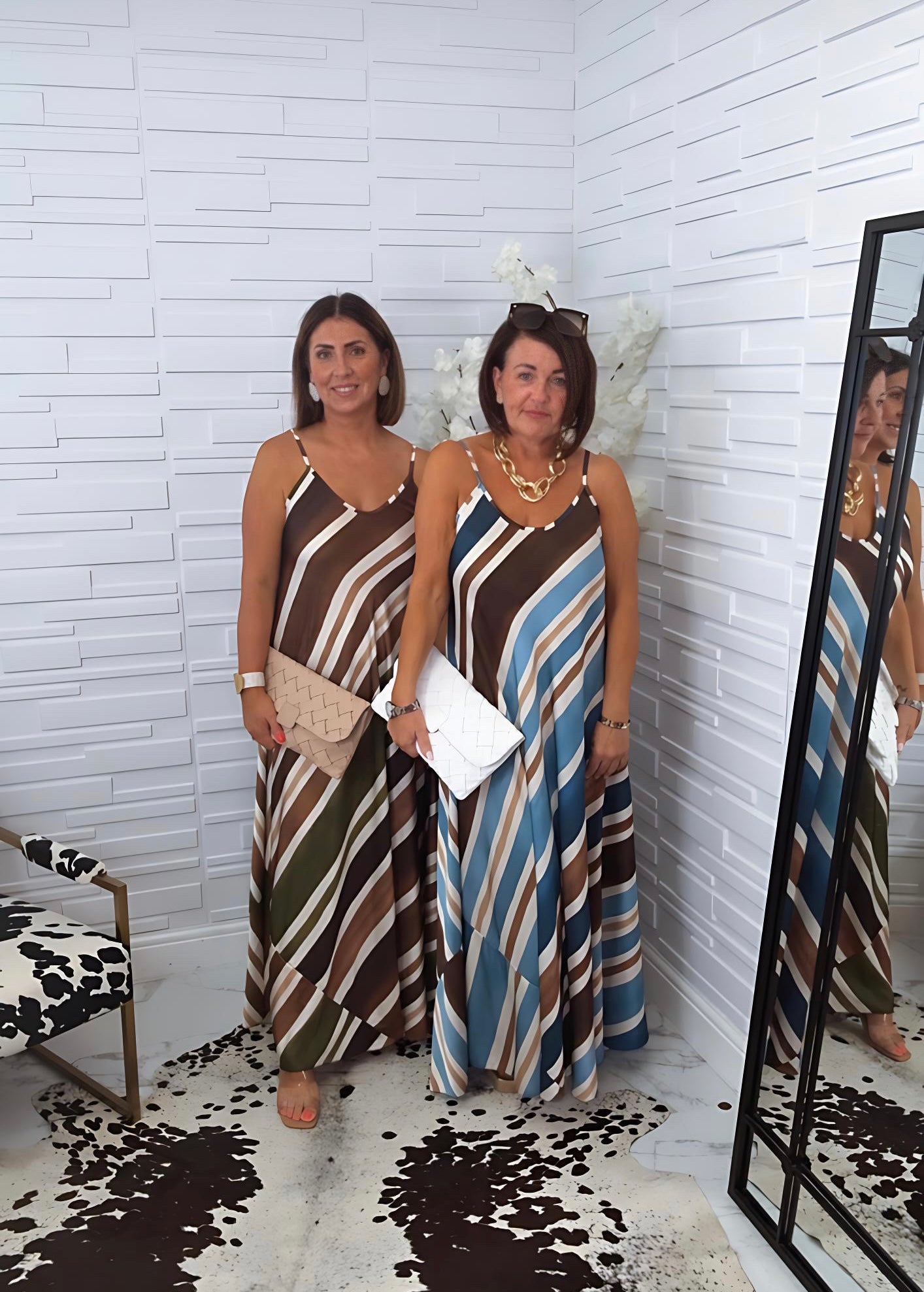 “Mitzy” Satin Stripe Maxi Dress