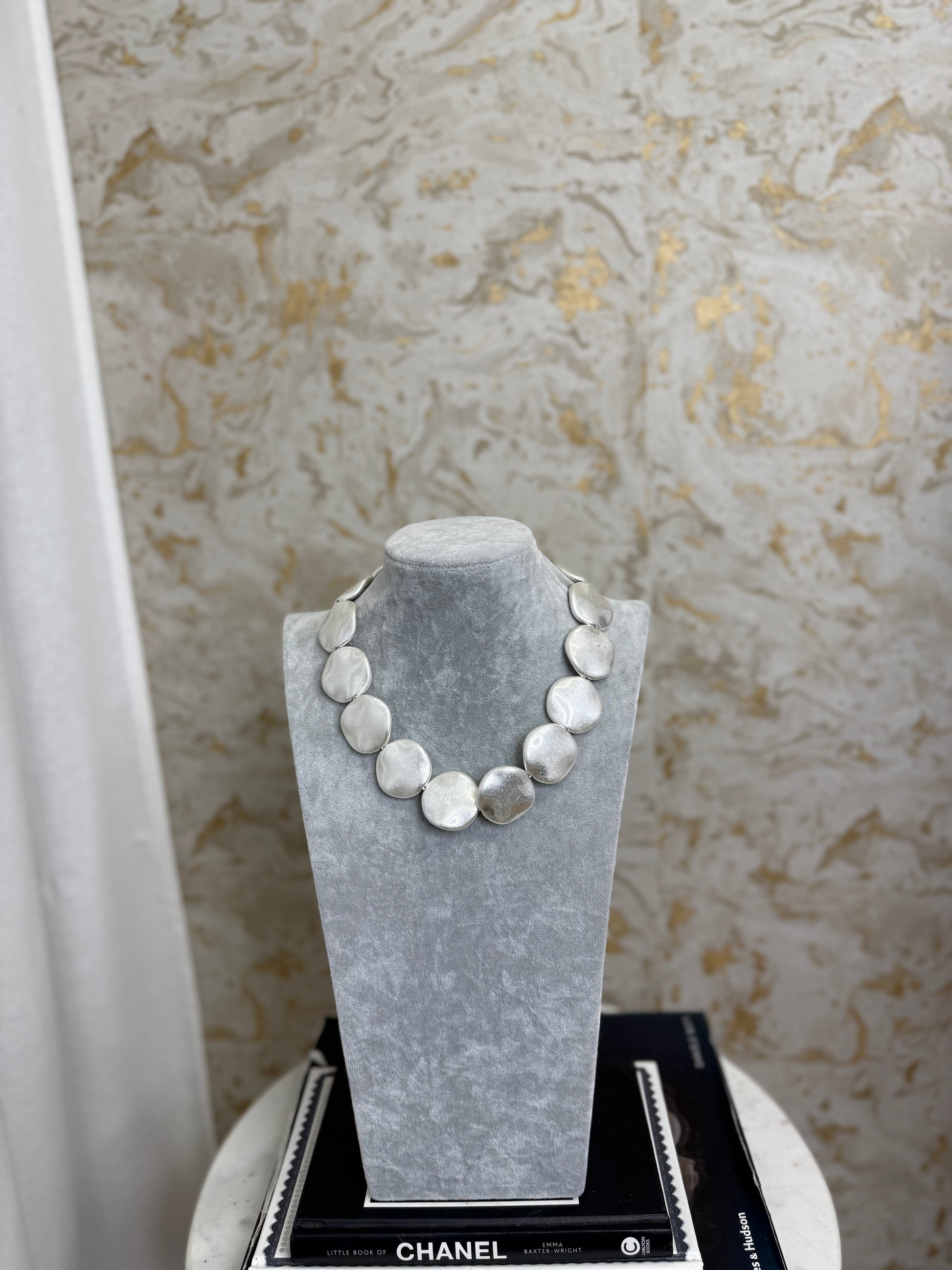 Brushed Metal Pebble Statement Chain