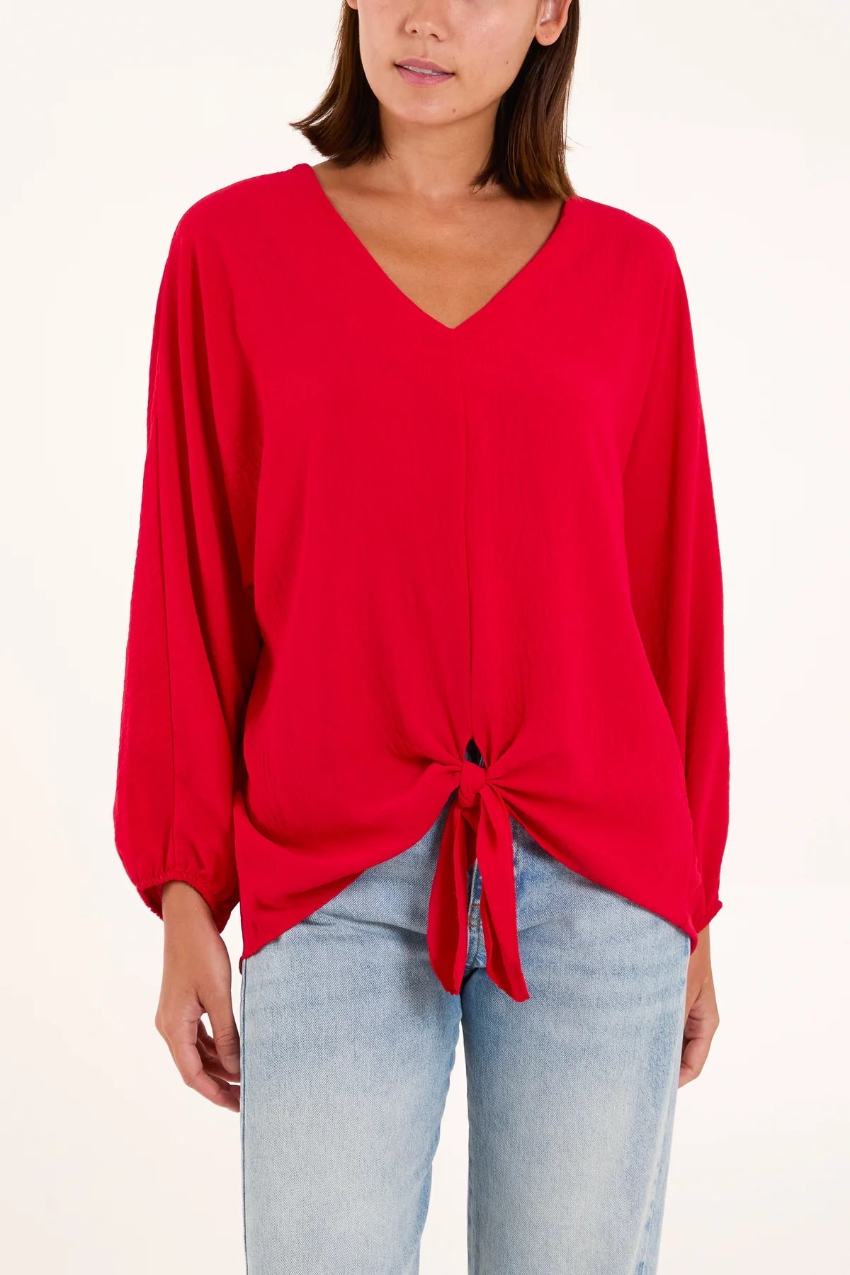 Tie-Front V-Neck Blouse
