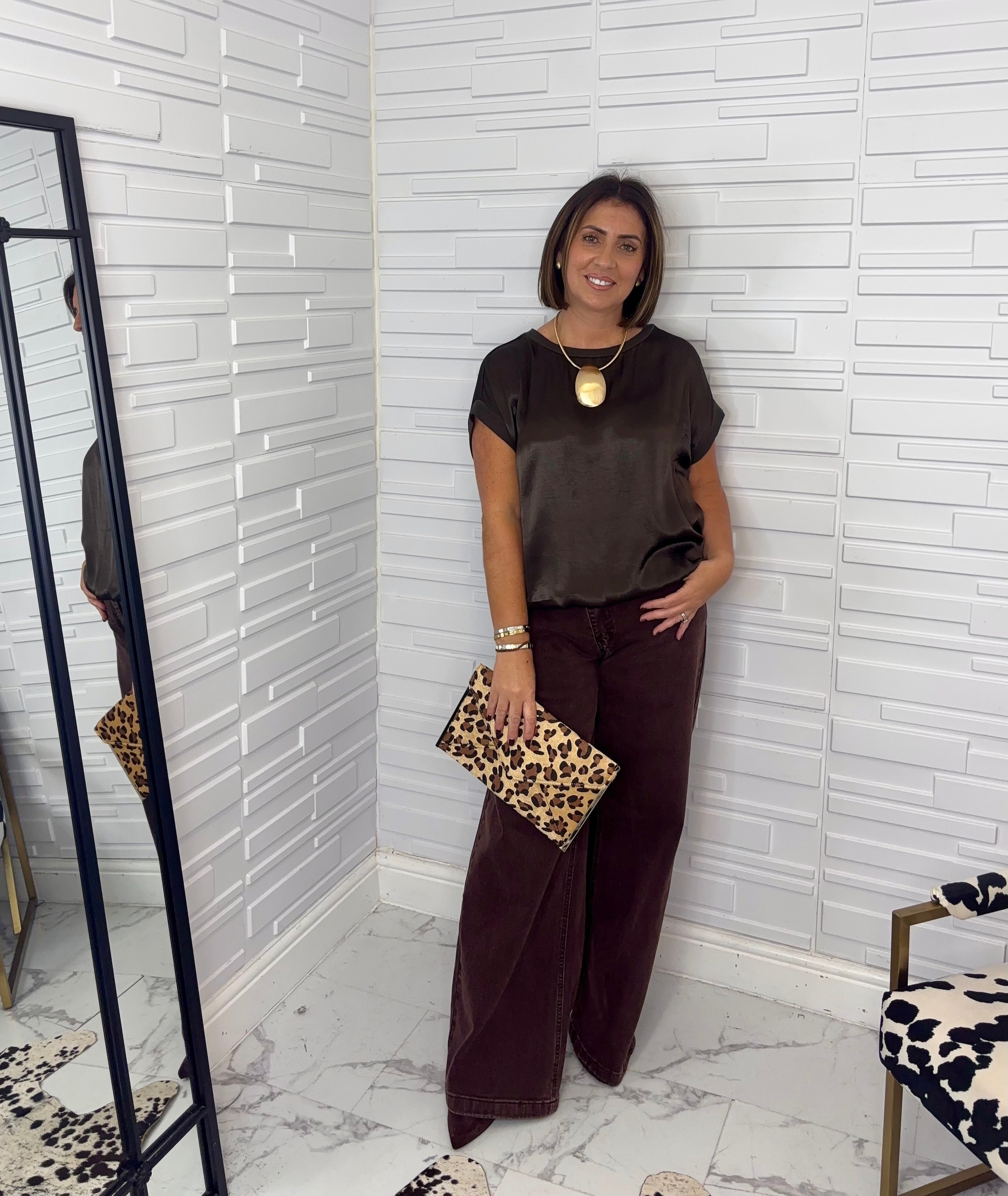 “Shellie” Satin Top with Rib Trimming