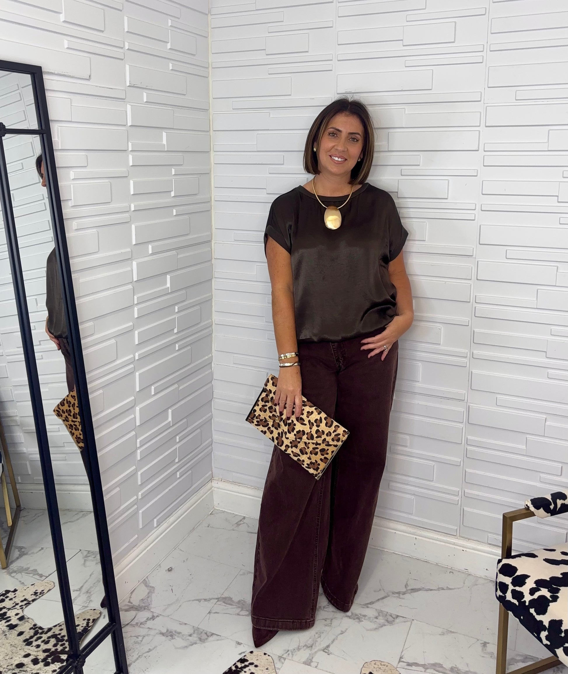 “Shellie” Satin Top with Rib Trimming