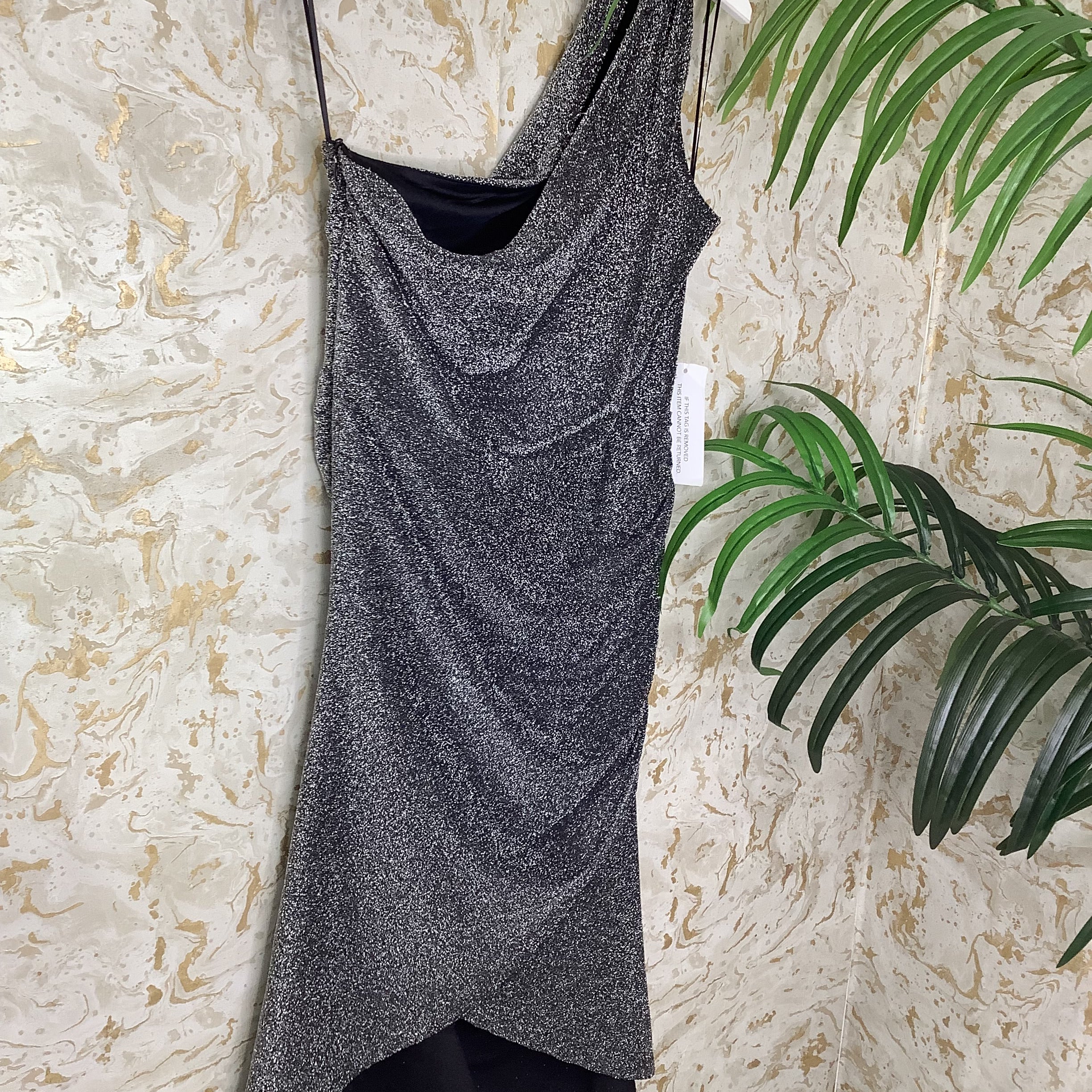 “Suzy” One Shoulder Lurex Dress   (Small Flaws)