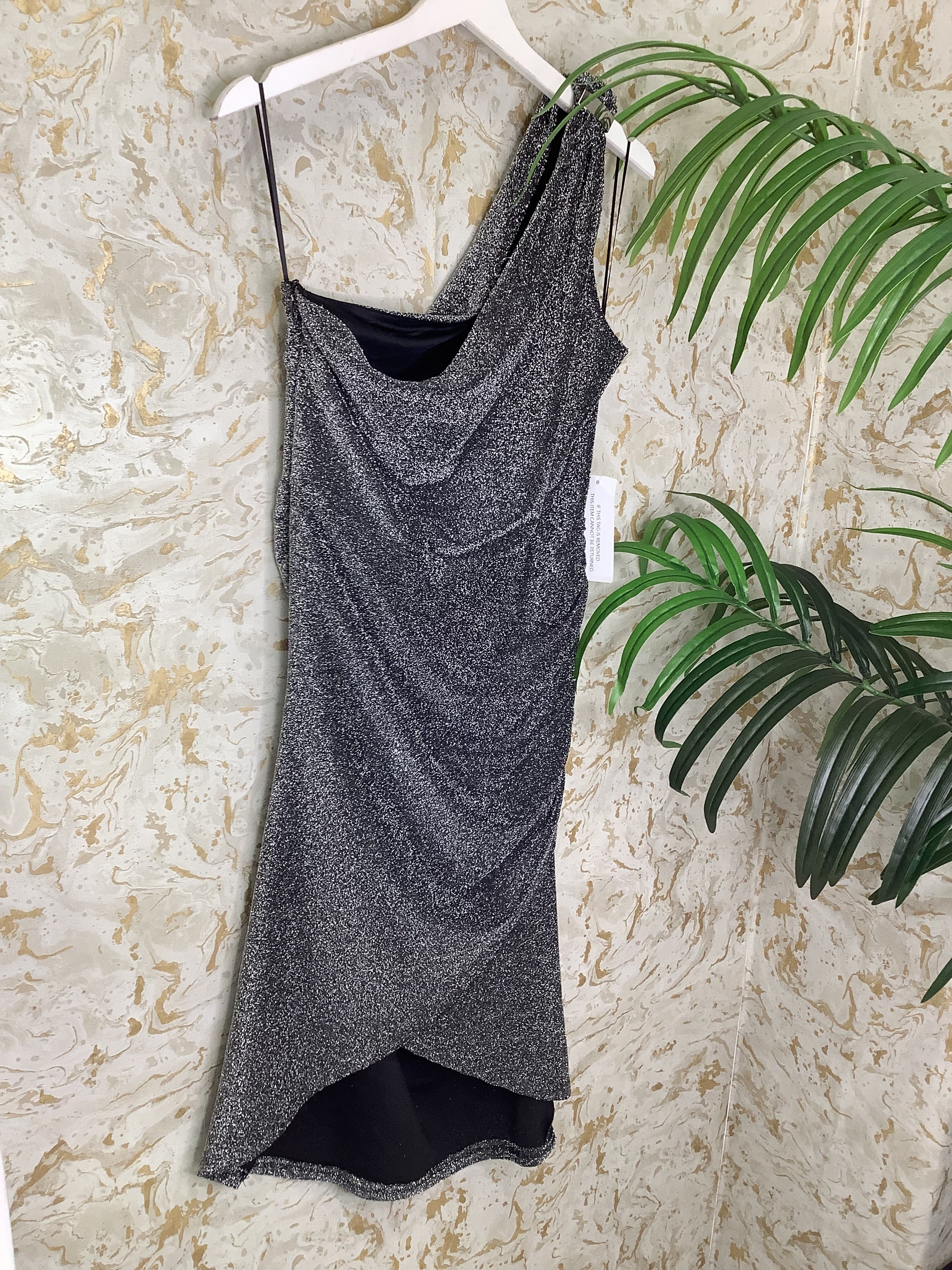 “Suzy” One Shoulder Lurex Dress   (Small Flaws)