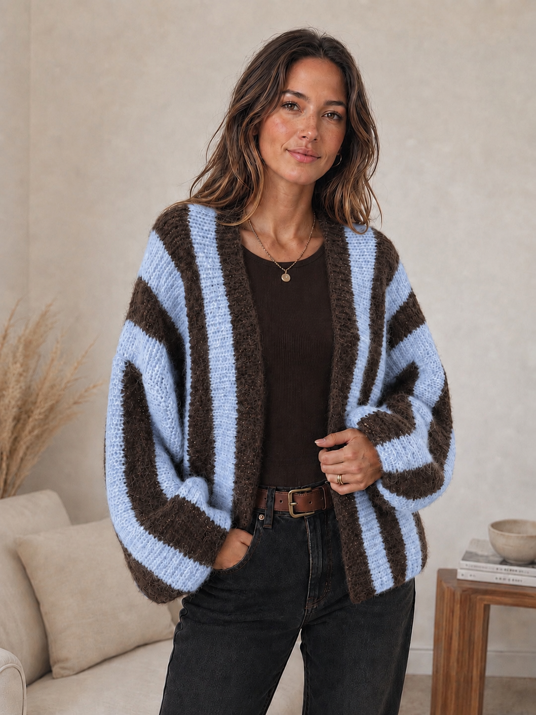 Kerry - Stripe Fluffy Knit Cardigan