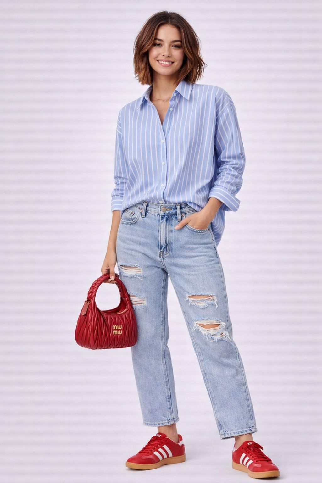 Blue Stripe Relaxed Fit Open Back Shirt