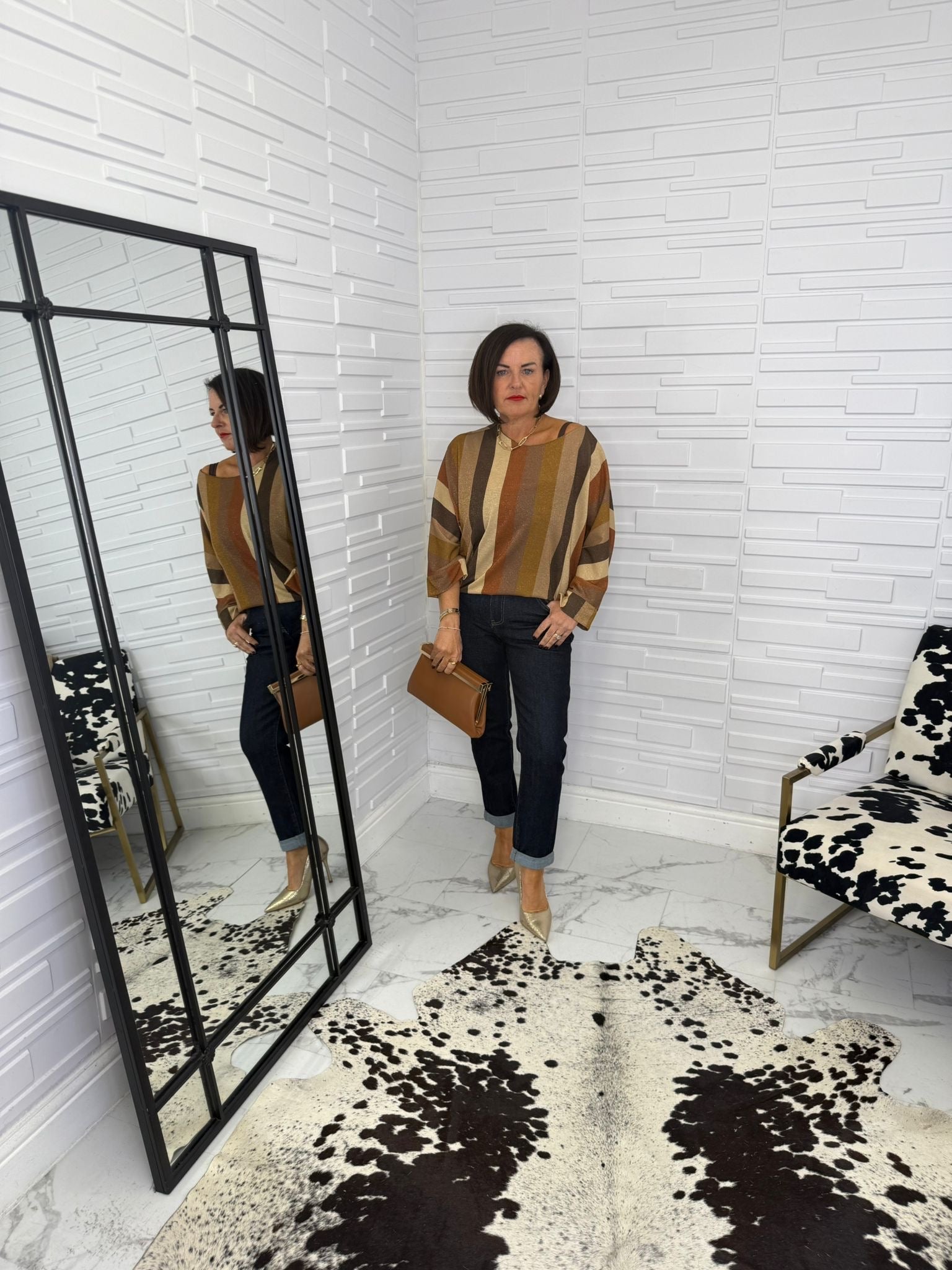 Metallic Fine Knit Stripe Top