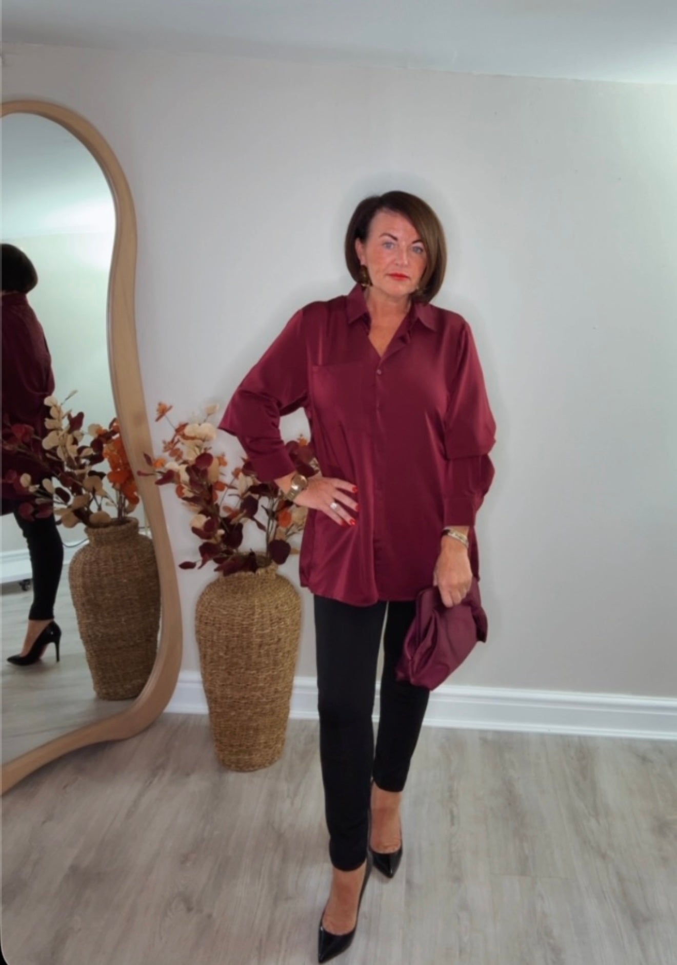 “Lois” Satin Shirt with Lace Back Detail