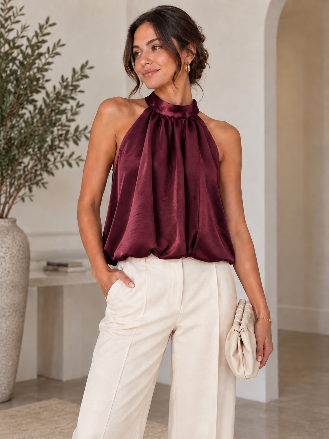 Sam - Satin Halter Bubble Hem Top