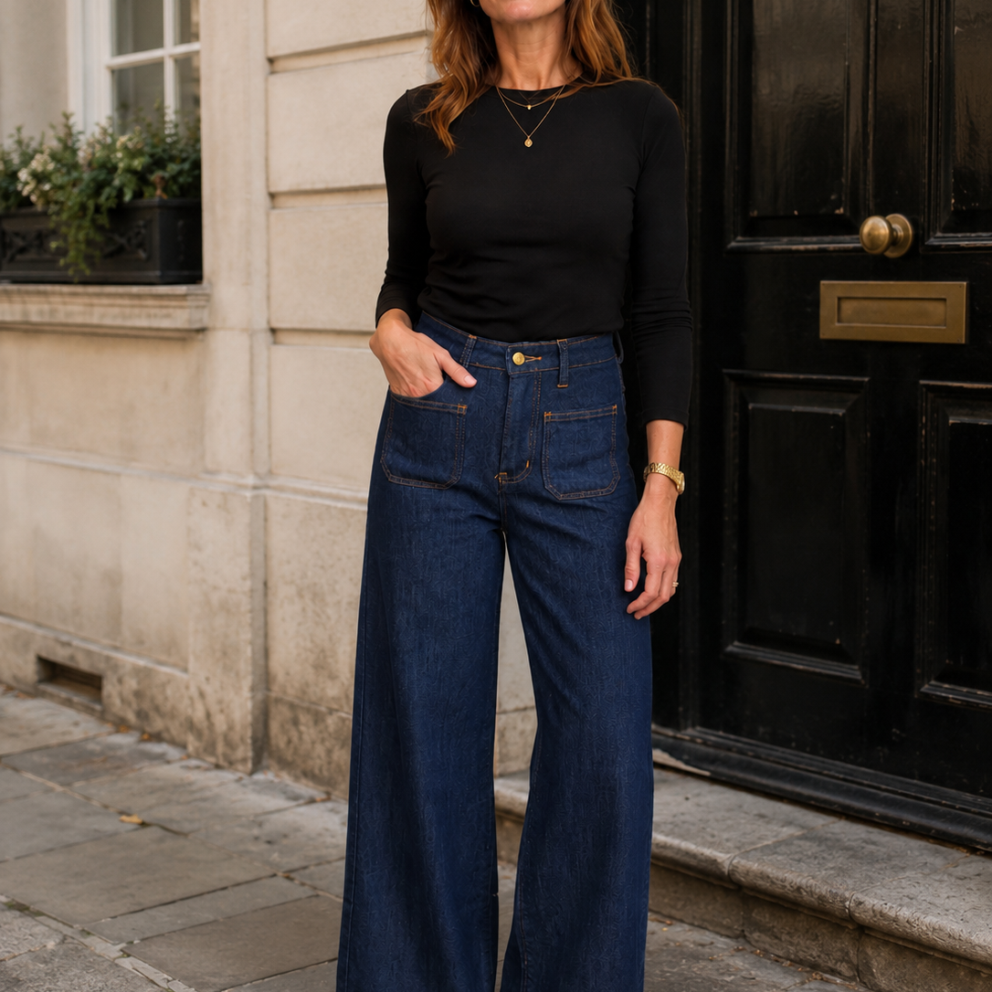 High-Waisted Wide Leg Jeans – Dark Indigo