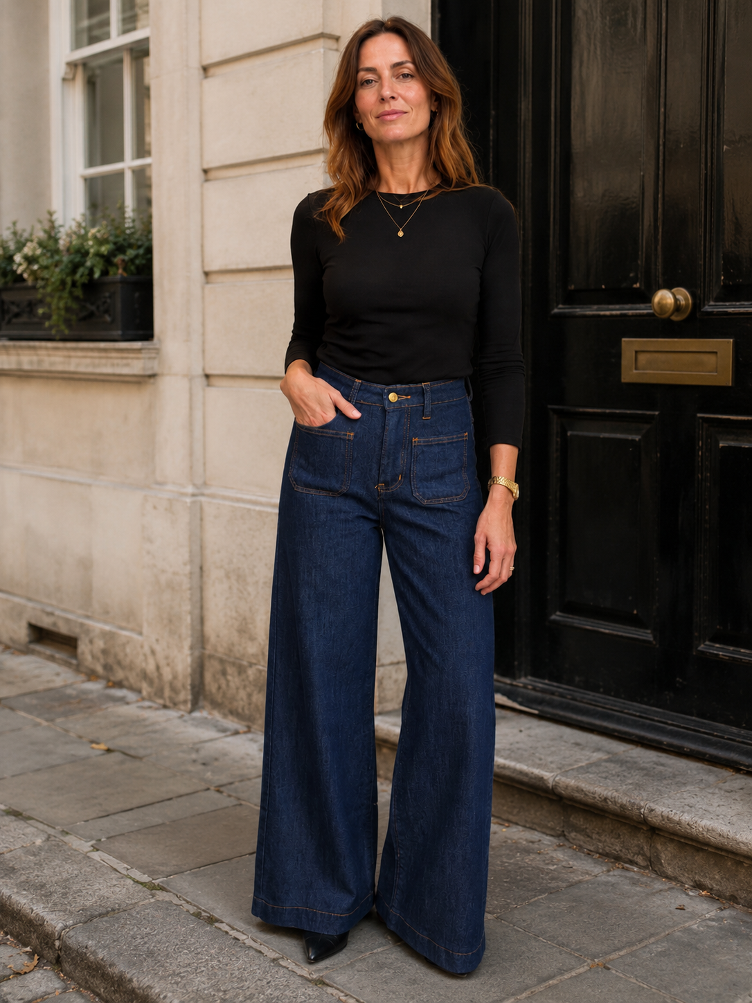 High-Waisted Wide Leg Jeans – Dark Indigo