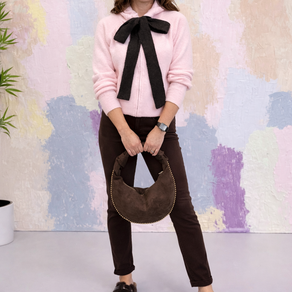 Patsy - Pink Knitted Hoody with Bow