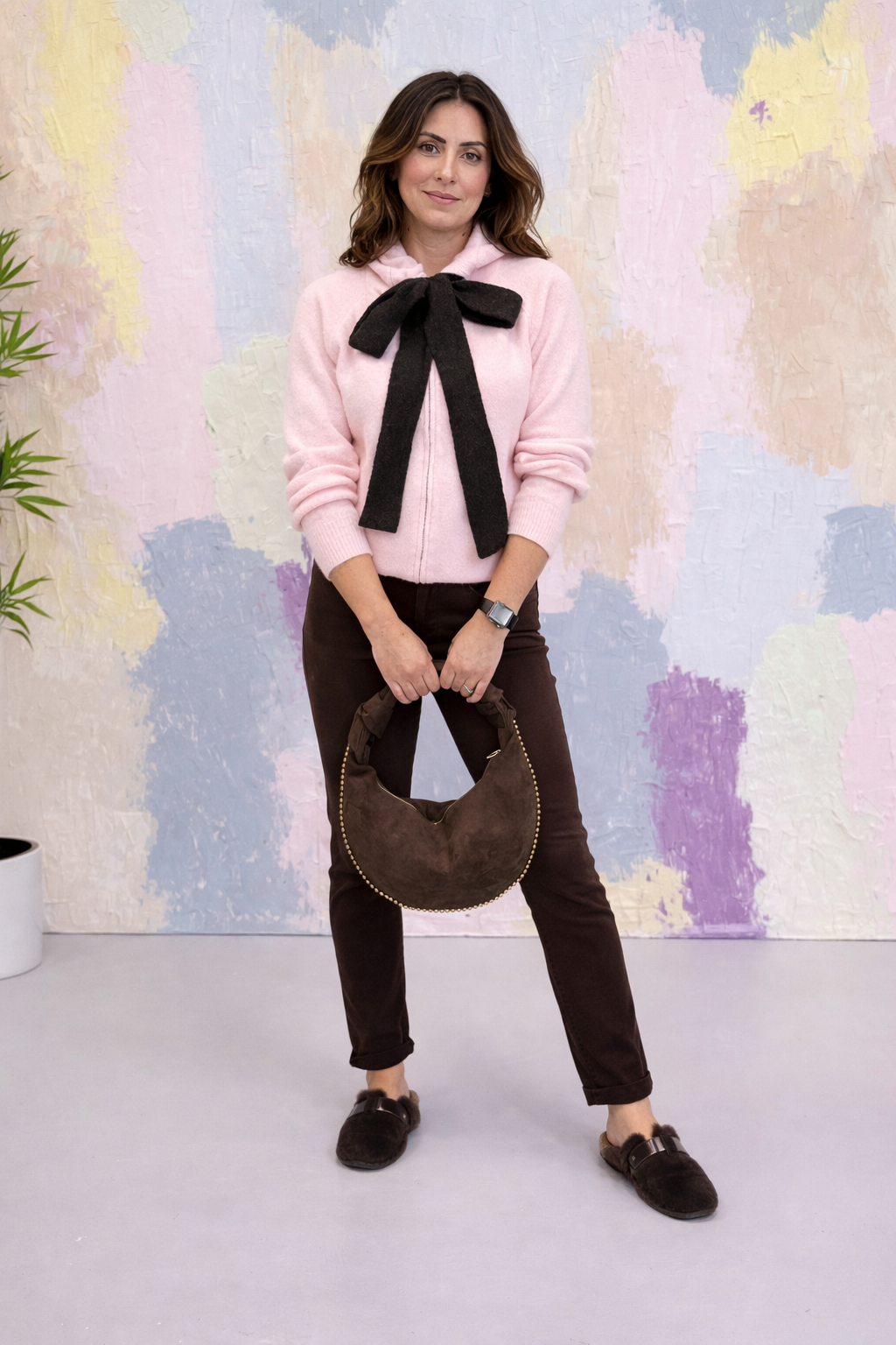 Patsy - Pink Knitted Hoody with Bow