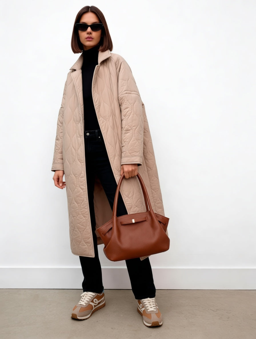 Quilted Belted Midi Coat