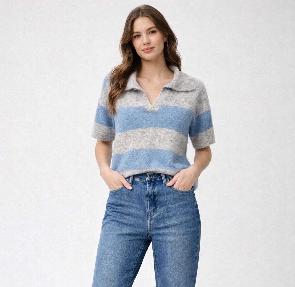Katie - Soft Stripe Collared Knit Jump