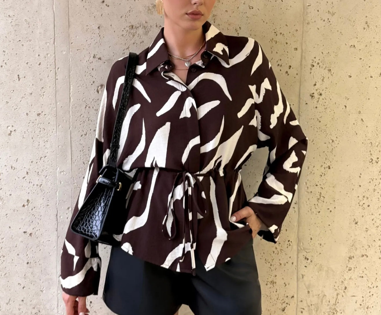 “Mystie” Brown Tie Waist Top