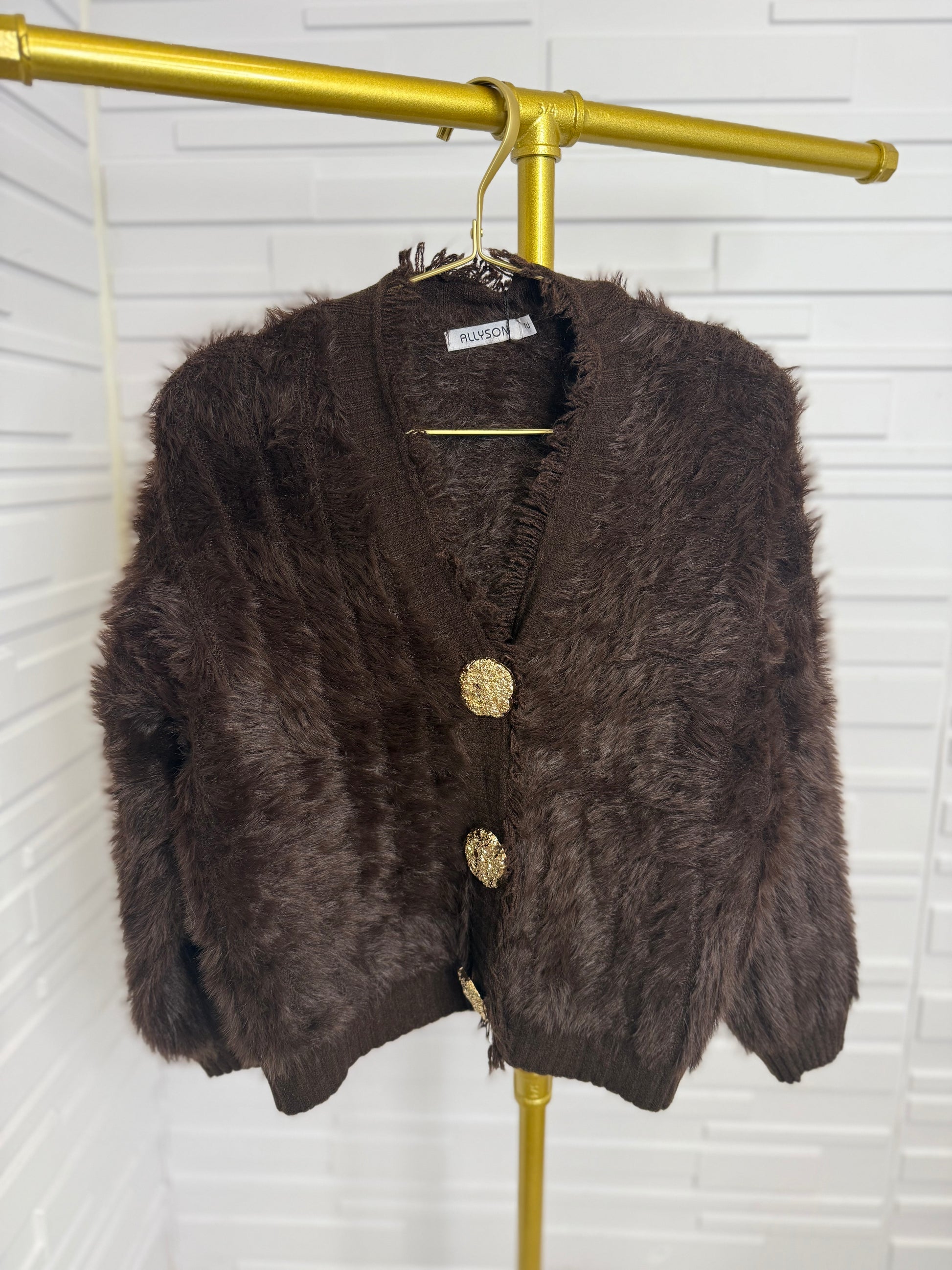 “Frankie” Fur Cardi with Gold Button Detail