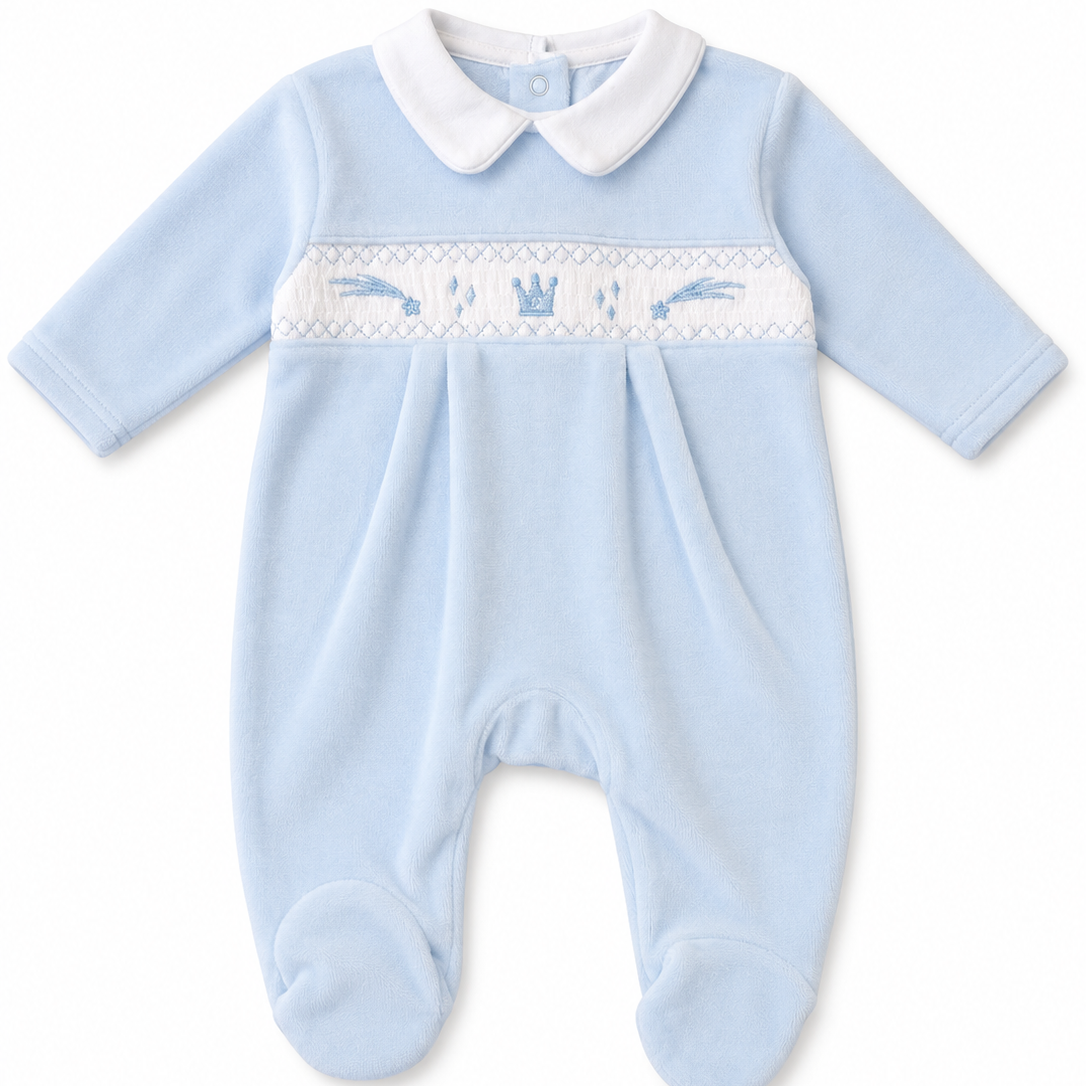 Blue Velour Sleepsuit