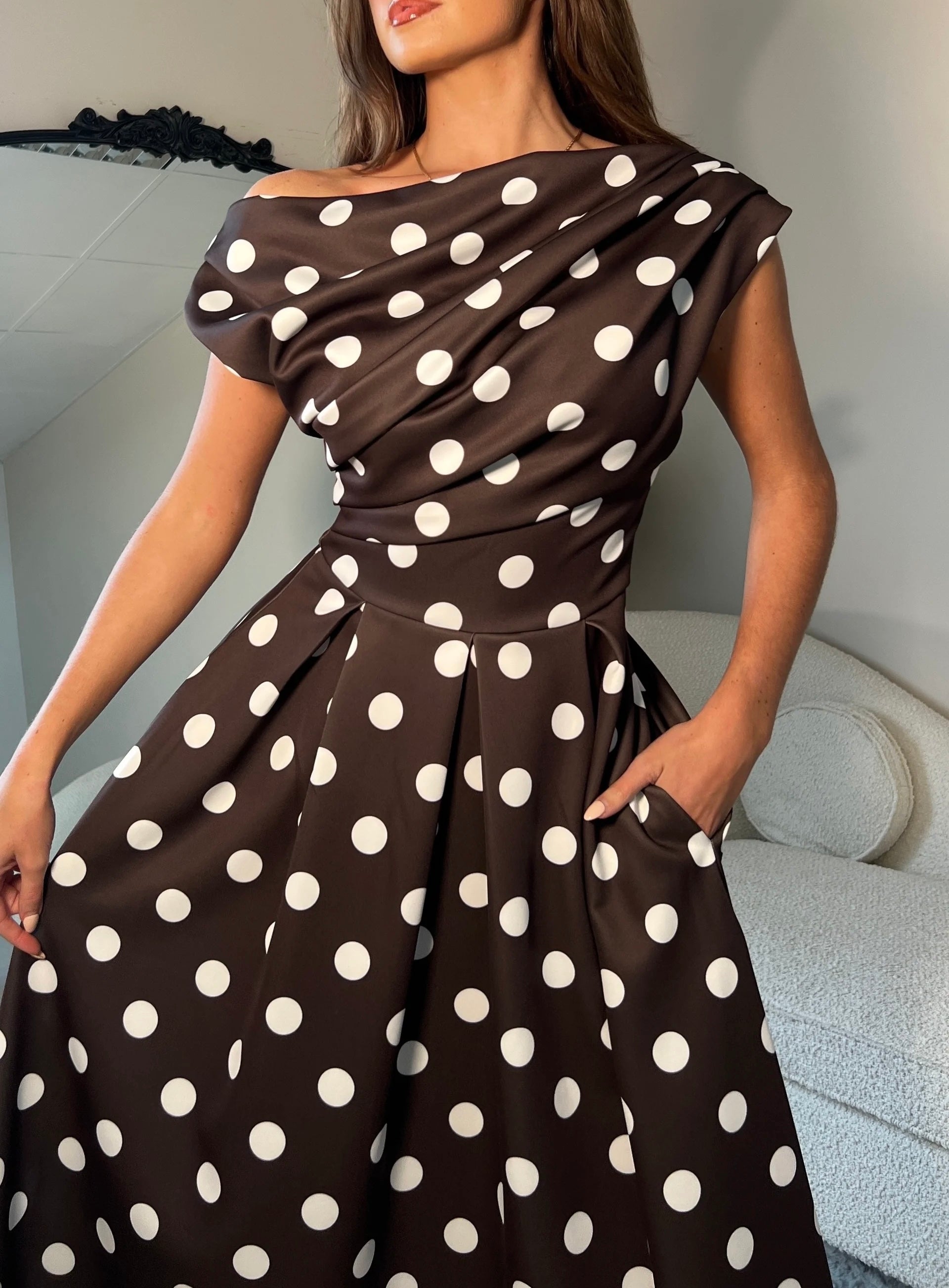 “Mandy” Polka Dot Dress - Brown