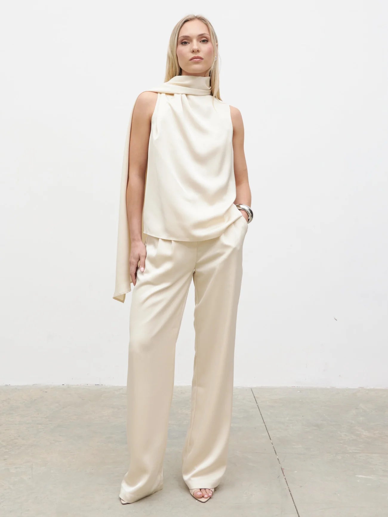 (C) “Breya” Satin Tailored Trousers