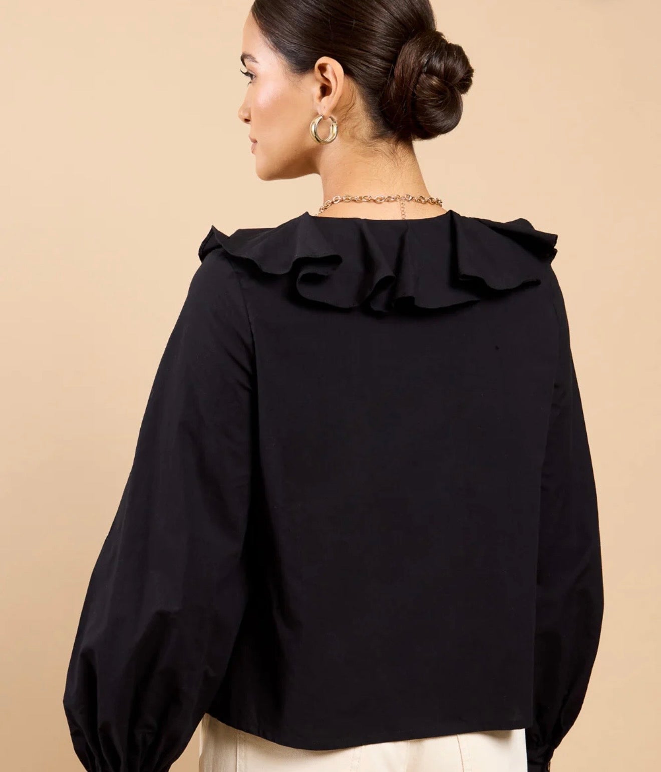 Clio - Black Embroidered Frill Top