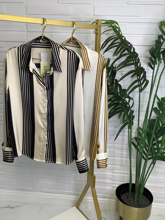 “Gemma” Satin Strip Shirt