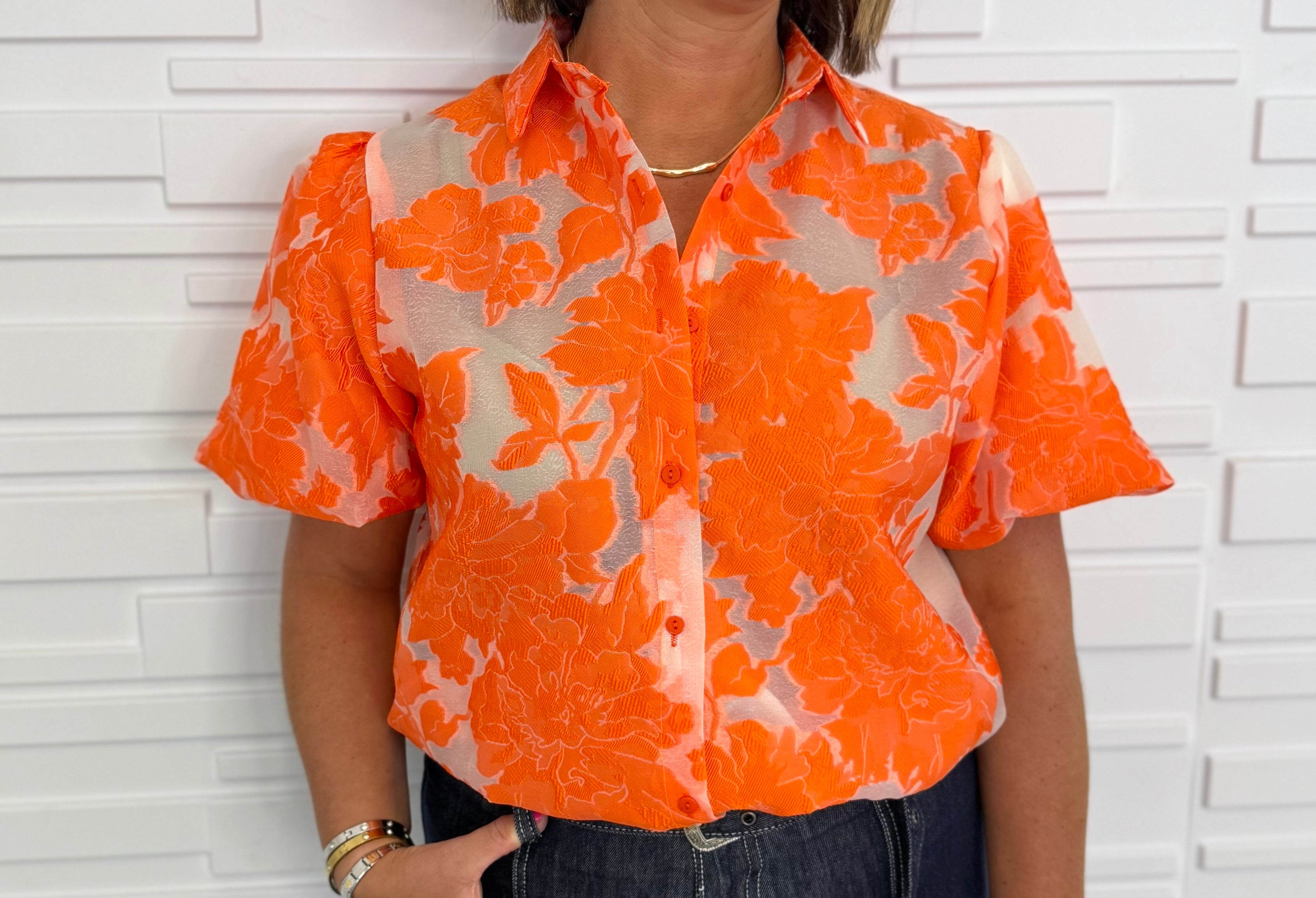 “Olivia” Orange & Sheer Shirt